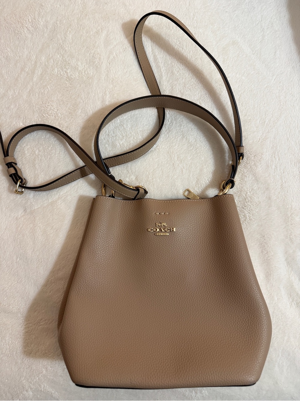 Coach Taupe Brown Pebbled Leather Crossbody Bag with Gold Hardware